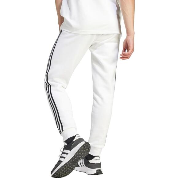 New Adidas Track Pants Men's 3XL White Black Essentials 3 Stripes Fleece Tapered - Picture 2 of 8